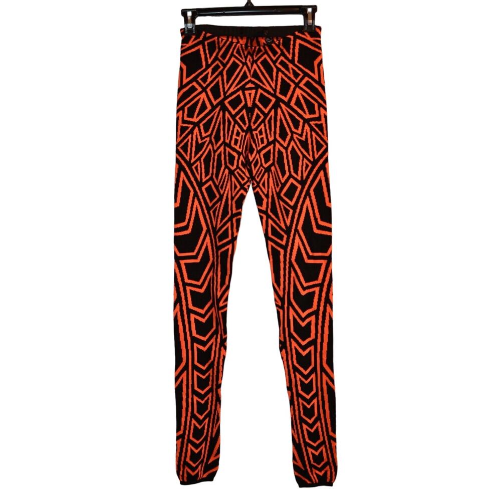 RVN S Thick Knit Leggings Orange Black Pattern Jacquard Pants Halloween Tight